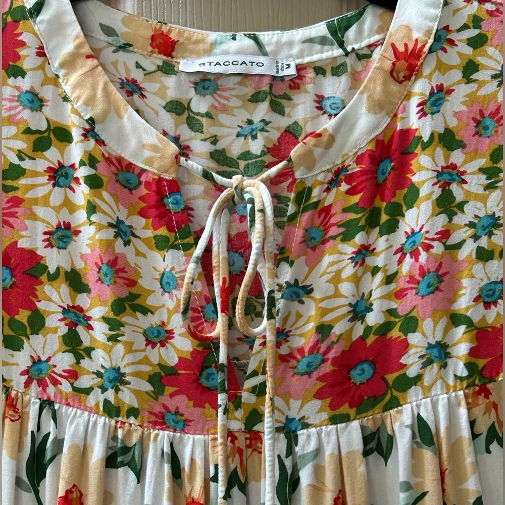 Staccato Bohemian Babydoll Style Floral Sleeveless Keyhole Blouse Size M - Picture 6 of 11